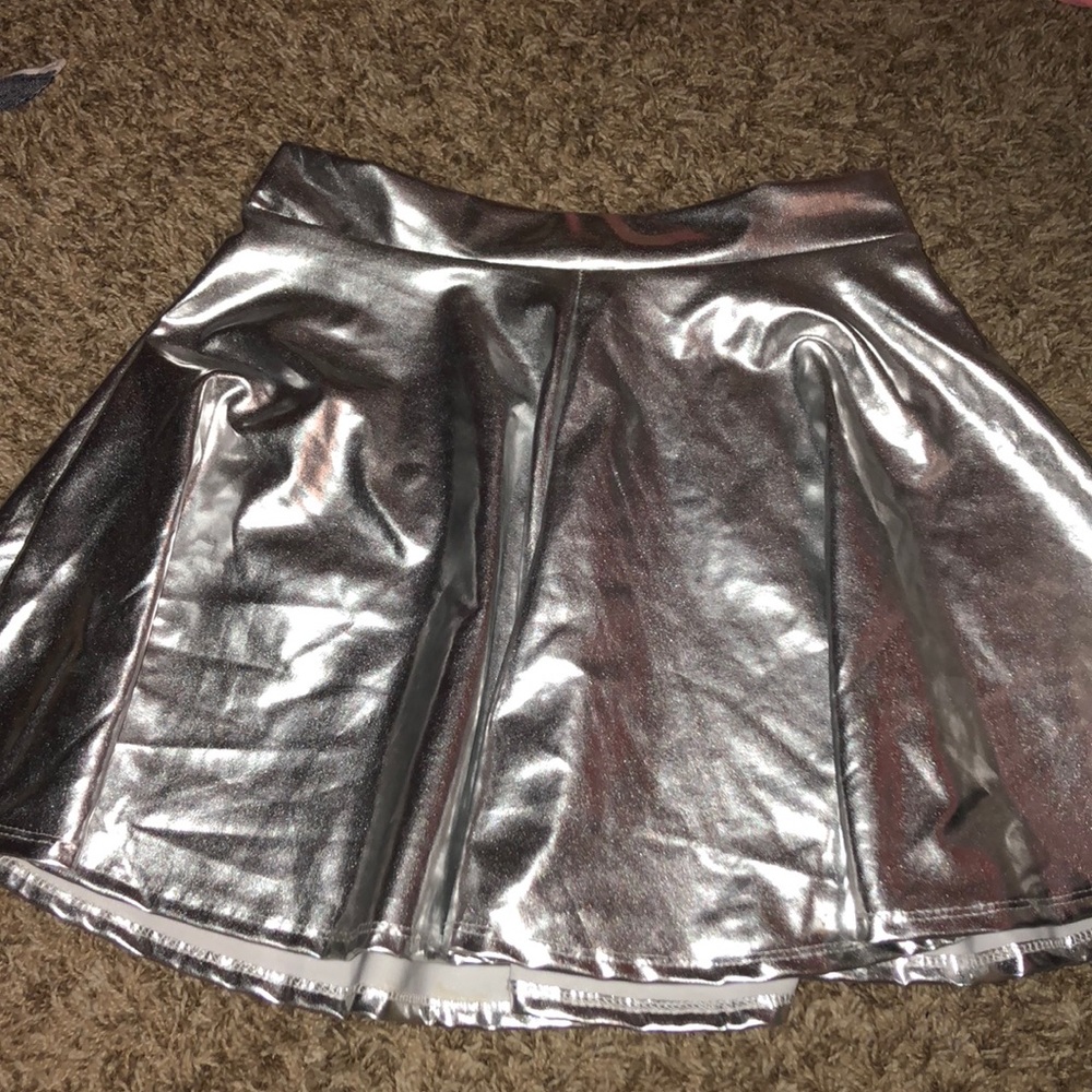 Metallic silver skater skirt